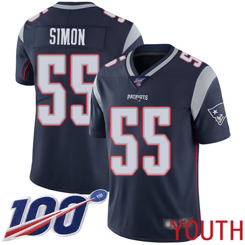 New England Patriots Football #55 Vapor Untouchable 100th Season Limited Navy Blue Youth John Simon Home NFL Jersey